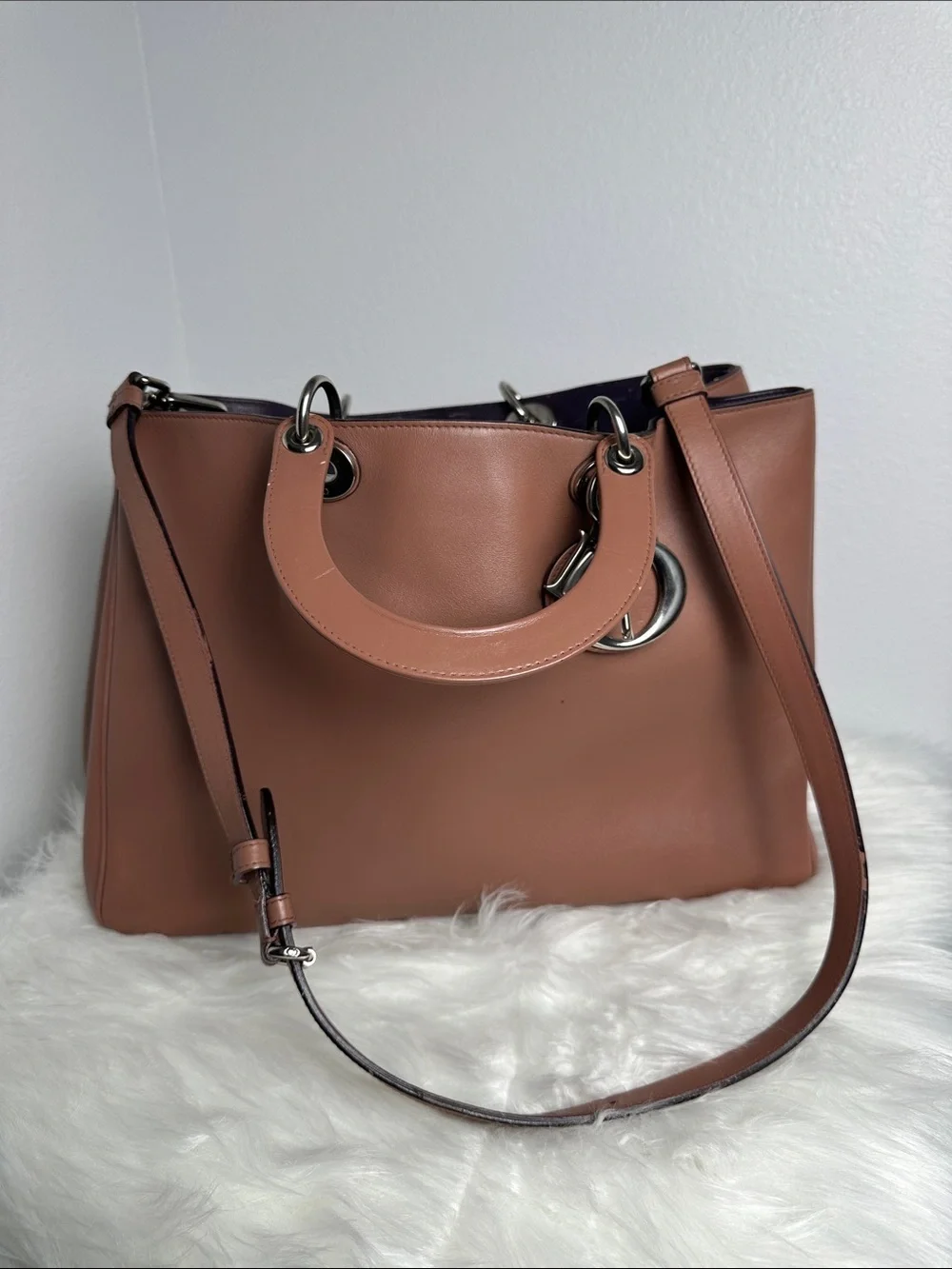 💯Authentic Christian Dior Large Lady Dior Tote Shoulder Bag i Dusty Rose Brown🍀 - Picture 16 of 17